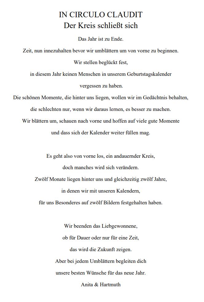 Kalender 2024 - Schlusswort